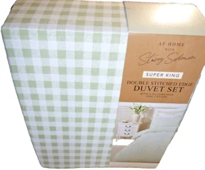 Stacey Solomon GREEN gingham striped 100% Cotton Duvet Cover Set size SUPER KING - Picture 1 of 5