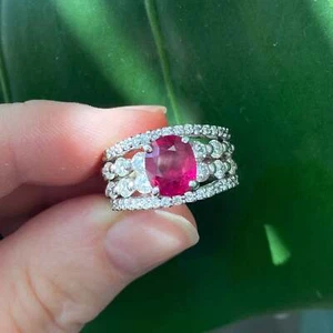 Platinum Certified Burma Ruby and Diamond Ring - Picture 1 of 8