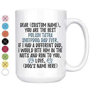 Personalisierte polnische Tatra Schäferhund Hund Vater Kaffeetasse, Podhalan Besitzer Männer Geschenk - Bild 1 von 13