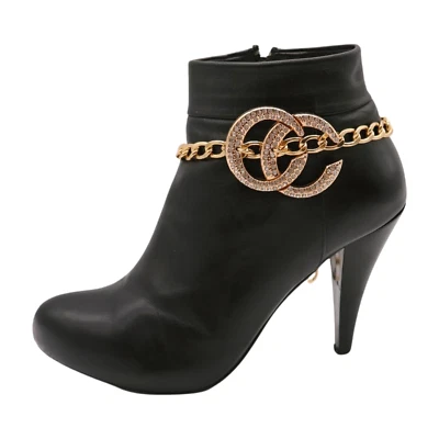 Women Gold Metal Boot Chain Bracelet Anklet Shoe Bling CC Circle Charm Fashion - Image 1 of 4
