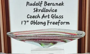 Vintage 60's RUDOLF BERANEK Skrdlovice Czech Glass Oblong Freeform Bowl 17" - Picture 1 of 13