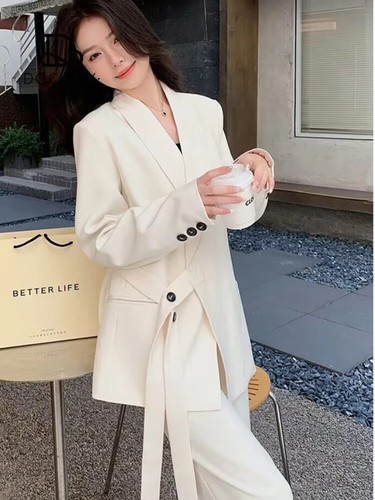 OFF WHITE Set Pantaloni Donna Blazer Cappotto Gamba Larga Pantaloni Pantaloni Set Donna 2 Pezzi