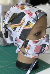Parisian Style Fashion Look Glamour Couture Scrub Hat With Three Ply Face Mask - Picture 1 of 5