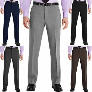 Mens Belted Trousers Formal Smart Casual Office Trousers Business Dress Pants - Picture 1 of 6