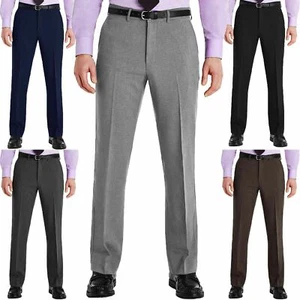 Mens Belted Trousers Formal Smart Casual Office Trousers Business Dress Pants - Picture 1 of 6