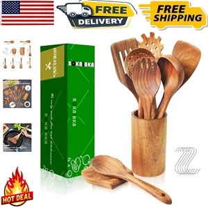 Natural Wooden Spoons & Utensils Holder Set - Stylish & Durable Kitchen Tools - Picture 1 of 9