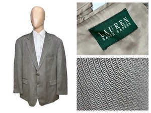 Lauren Ralph Lauren Jacket Blazer Mens Sz 50R Herringbone Plaid Brown Wool Coat - Picture 1 of 12