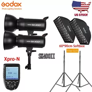 US 2*Godox SK400II Flash Light+60*90cm Grid Softbox Stand+Xpro-N Kit For Nikon - Picture 1 of 11