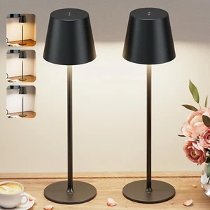 Cordless Table Lamp Rechargeable Black 2 Pack 5000mAh Stepless Dimming - Picture 1 of 8