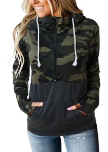 Solersun Women's Casual Long Sleeve Leopard Hoodies Sweatshirt Zip Color Block P - Picture 1 of 7