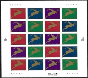 Full Mint sheet of 20 #3359a #3356-59 Christmas Reindeer MNH - Picture 1 of 1