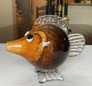 Vintage Kunst Glas Blas Fisch Skulptur Große Augen Ozean Meer - Bild 1 von 23