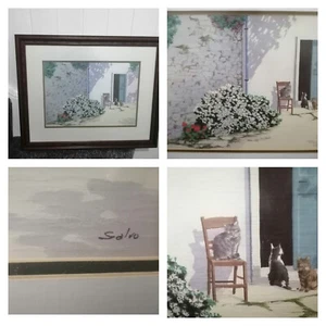 Vintage Italian Village Cats Signed Framed Mounted Print by Italian Artist Salvo - Imagen 1 de 23