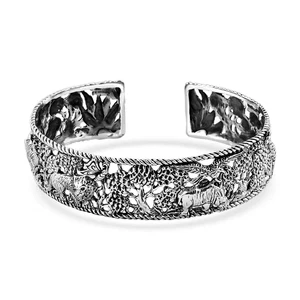 Bali Legacy Jungle Safari Cuff Bracelet in Sterling Silver (7.25 In) 32.15 Grams - Picture 1 of 10
