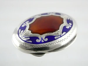 Vintage Firenze Italien rot und blau emailliert ovale Pillendose Sterlingsilber 22 g - Bild 1 von 17