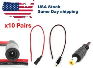 10 Pairs DC Power Pigtail Cable Wire Plug 2.1mm x 5.5mm 12V 5A male & female - Picture 1 of 3