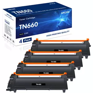 Paquete de 4 cartuchos de tóner TN660 negros de alto rendimiento compatibles para Brother TN660 TN-66 - Imagen 1 de 12