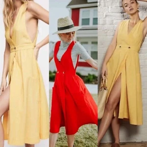 Vestido midi sin mangas de algodón envolvente Diana amarillo naranja Free People ~ S M3020 - Imagen 1 de 19