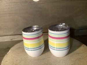 MARTHA STEWART LOT OF 2 STEMLESS WINE TUMBLER WITH LID STRIPED 12 OZ. NEW - Picture 1 of 6