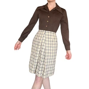 Vestido Camisa Vintage Años 70 Country Miss Western Estilo Marrón Beige Tweed Vaquero S - Imagen 1 de 7