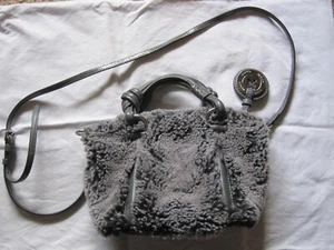 Mimco Genuine Leather Handbag/Shoulder- Grey with Fur - Picture 1 of 10