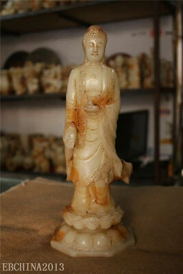 Estatua de Buda Shakya Mani Tallada Maestro Jade Blanco Antiguo Natural China 11.5" Foto 1 de 4
