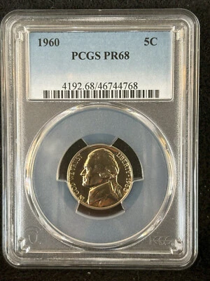 1960 Jefferson Nickel PCGS PR68 (Cert #46744768) PRICED TO SELL - Image 1 of 4