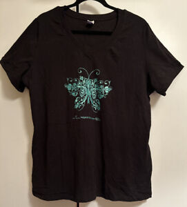 UNDERCOVER WEAR “Teal Green & Black” Cancer Support Butterfly Tee Top (Size 22)