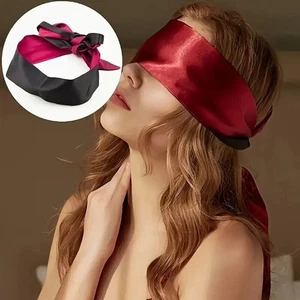 Satin Augenbinde Schwarz Rot 150cm Schlafmaske Blindfold Soft Maske Deko Unisex - Picture 1 of 4