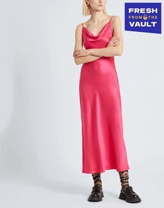 RRP€159 8 Silk Midi Slip Dress IT40 US4 UK8 S Pink Draped Open Back - Picture 1 of 5
