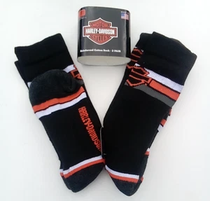 New Men's Harley-Davidson Motorcycle Shield Logo Socks 2 Pair Pack - Made In USA - Picture 1 of 9