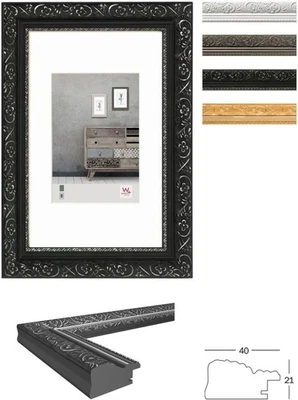 Walther Holzrahmen Barock 13x18 cm bis 50x70 cm Schwarz Anthrazit Weiß - Bild 1 von 4