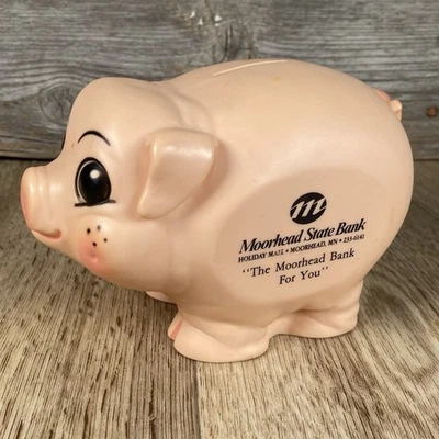Vintage Advertising Piggy Bank Moorhead State Bank Pink Plastic - Image 1 of 4