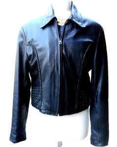 UNIK Chaqueta Abrigo Motocicleta Motociclista Cuero Negro Ojal Occidental Trenzado L - Imagen 1 de 6