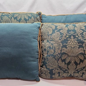 4 Portofino Wandteppich Damast Blumen Schnörkel Wendekissen türkis & gold Vintage - Bild 1 von 14