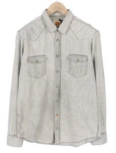 HUGO BOSS EdaE Men Shirt L Light Grey Faded Snap Buttons Spread Neck Western - Picture 1 of 14