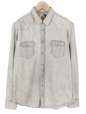HUGO BOSS EdaE Men Shirt L Light Grey Faded Snap Buttons Spread Neck Western - Image 1 of 4