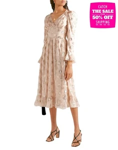 RRP€562 STINE GOYA William Chiffon Midi Dress Size L Silk Blend Lurex Dots Lined - Picture 1 of 7