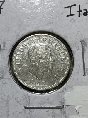 SILVER - Dime-Sized - 1867 Italy 50 Centesimi - World Silver Coin - Image 1 of 4