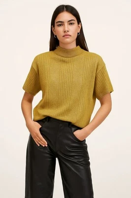 Suéter Vintage Norton McNaughton Dorado Metálico Tejido Manga Corta Cuello Simulado Med Foto 1 de 4