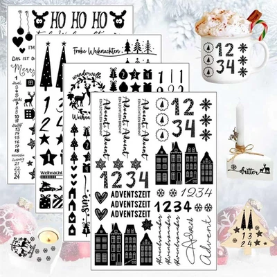 Rub On Sticker Weihnachten 4 Stück A5 Advent Transferaufkleber Kerzensticker - Bild 1 von 4