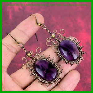 Halloween Sale Copper Natural Star Amethyst Dangle Wire Wrapped Earrings Jewelry - Picture 1 of 6