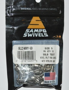 sampo swivels ball bearing nickel split ring swivel w interlock snap 50LB size 5 - Picture 1 of 3