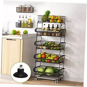 Fruit Vegetable Basket, 5 Tier Stackable Metal Wire Basket Cart 5 Tiers Black - Picture 1 of 7