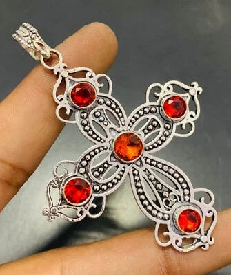 Hessonita Cuarzo Piedras Preciosas Plata de Ley 925 Hecho a Mano Colgante Joyería Regalo para Foto 1 de 3