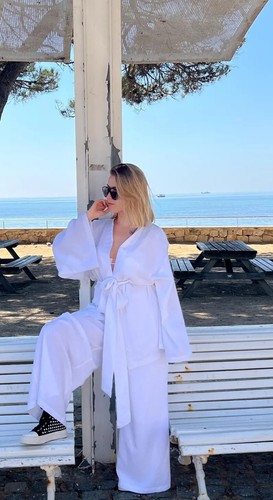 OFF WHITE Abbigliamento donna lino lavato kimono lino donna abito e pantalone kimono donna