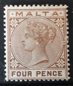 MALTA 1885-90 QV 4d BROWN WATERMARK CROWN CA LMM SG 27 - Picture 1 of 2