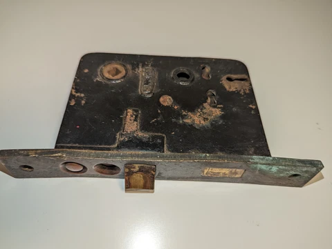 Antique BARROWS Cast Bronze Interior Mortise Door Lock Hardware 6" Cover