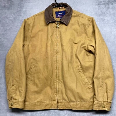 Chaqueta de Lona Para Hombre Grande Marrón Algodón Cuero Cuello IZOD Ropa de Trabajo Resistente Foto 1 de 4