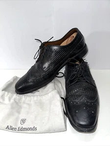 Allen Edmonds 6903 Boca Raton Men's 9 1/2 D Black Weave Wingtip Dress Oxfords - Picture 1 of 15